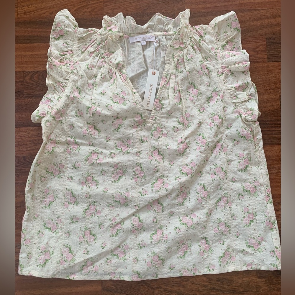 NEW Olivaceous Feminine Floral Top Cotton Women’s S Ruffle Cottagecore  NWT